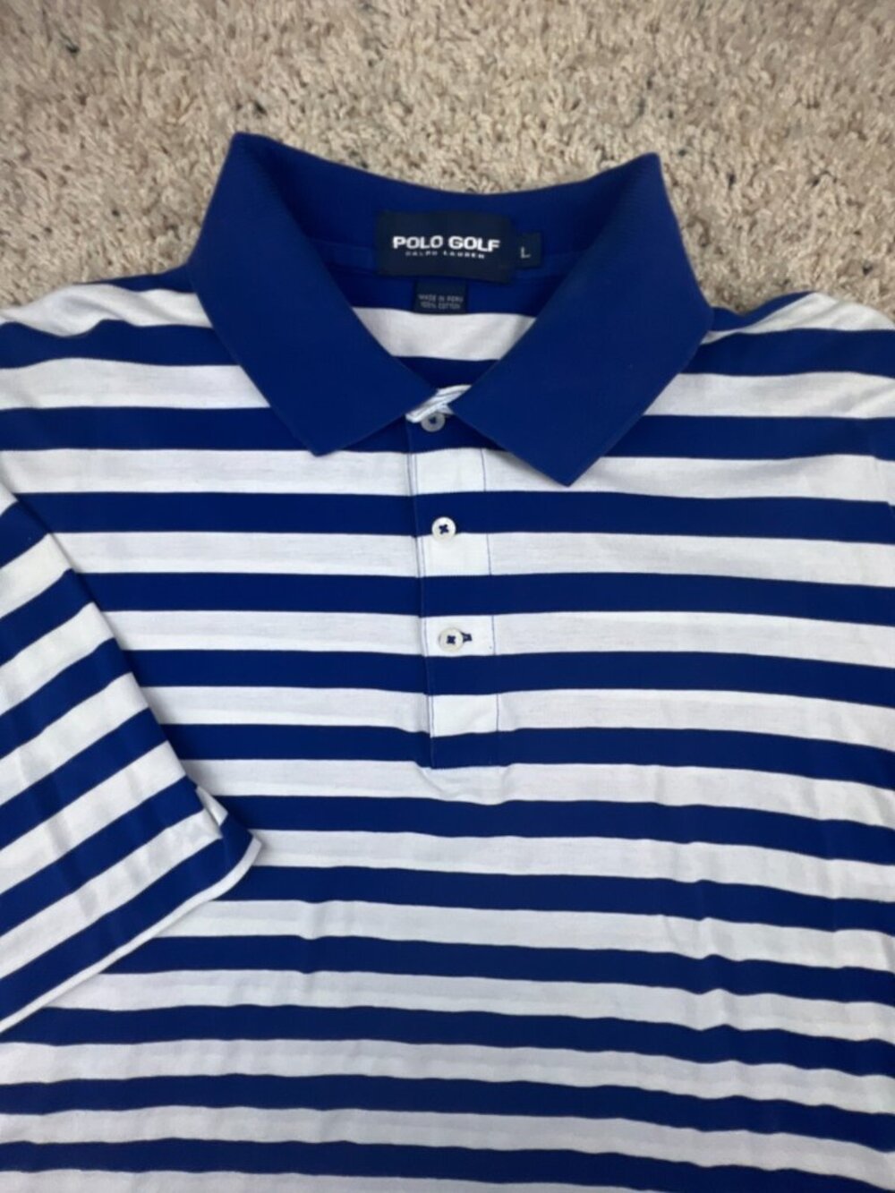 Polo Golf Ralph Lauren Men’s Short Sleeve Blue White Striped Polo Cotton Peru